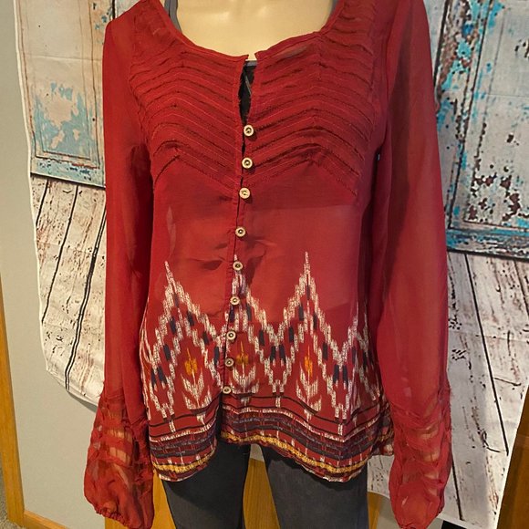 BKE Button Down Sheer Top - Picture 1 of 1